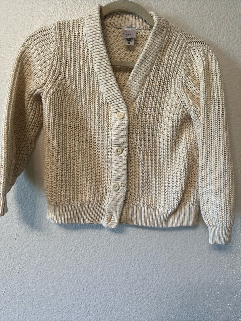 Hanna Andersson Cream Button-Front Ribbed Knit Cardigan
